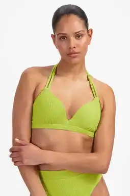 Wehkamp Beachlife voorgevormde halter bikinitop met textuur lichtgroen aanbieding