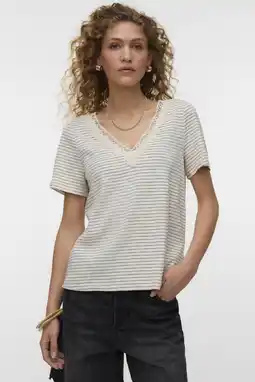 Wehkamp VERO MODA gestreept T-shirt met lurex ecru aanbieding