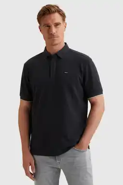 Wehkamp Vanguard regular polo met textuur donkerblauw aanbieding