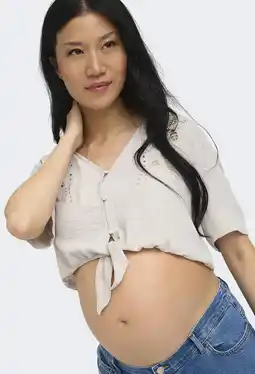 Wehkamp ONLY MATERNITY regular fit gebloemde zwangerschapsblouse met borduursels - beige aanbieding