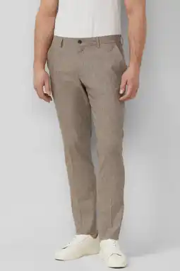Wehkamp s.Oliver BLACK LABEL slim geruite chino met linnen donkerbruin aanbieding