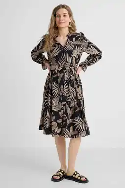 Wehkamp Anytime midi jurk met ruches en bladprint aanbieding