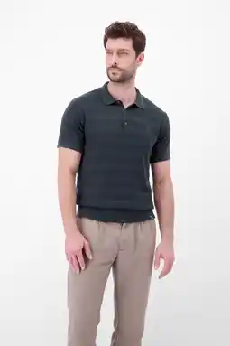 Wehkamp LERROS regular polo met ingebreid patroon donkerblauw aanbieding