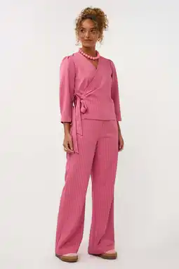 Wehkamp Ydence straight regular tallwaist gestreepte pantalon roze aanbieding