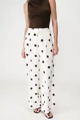 Wehkamp Grace & Mila wide leg highwaist broek met linnen met stippen ecru aanbieding