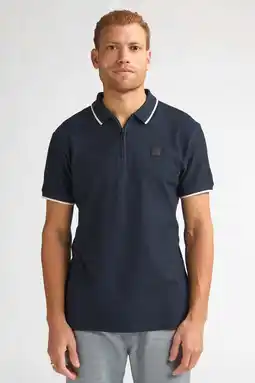 Wehkamp Petrol Industries regular polo met ingebreid patroon donkerblauw aanbieding