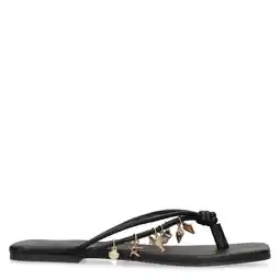 Wehkamp Sacha leren teenslippers zwart aanbieding