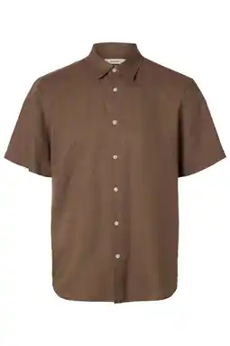 Wehkamp Selected regular casual overhemd met linnen bruin aanbieding