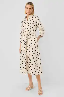Wehkamp s.Oliver BLACK LABEL midi blousejurk met ceintuur en stip ecru aanbieding