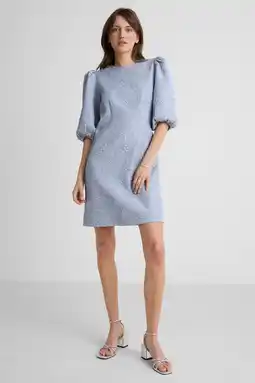 Wehkamp Anytime jacquard mini jurk lichtblauw aanbieding