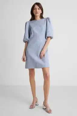 Wehkamp Anytime jacquard mini jurk lichtblauw aanbieding