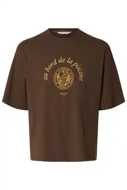 Wehkamp Selected boxy T-shirt bruin aanbieding