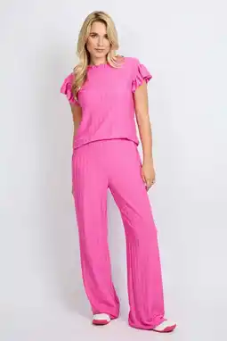 Wehkamp FLURESK straight regularwaist broek met textuur roze aanbieding