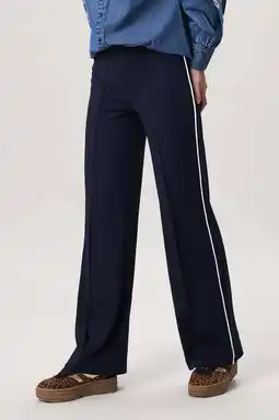 Wehkamp Miss Etam wide leg highwaist gestreepte casual broek donkerblauw aanbieding