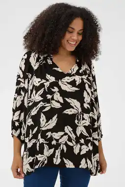 Wehkamp Kaffe Curve gebloemde blousetop zwart aanbieding