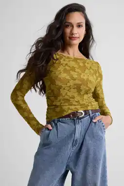 Wehkamp Ruby semi-transparante top met textuur kaki aanbieding