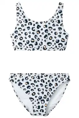 Wehkamp NAME IT KIDS crop bikini met panterprint blauw aanbieding