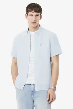 Wehkamp Lacoste regular casual overhemd met linnen lichtblauw aanbieding