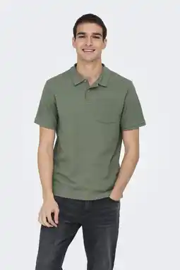 Wehkamp ONLY & SONS regular polo met textuur groen aanbieding