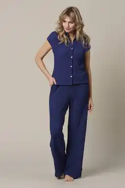 Wehkamp Co Woman wide leg broek met textuur - blauw aanbieding