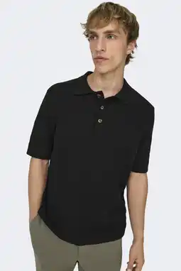 Wehkamp ONLY & SONS regular polo gebreid zwart aanbieding