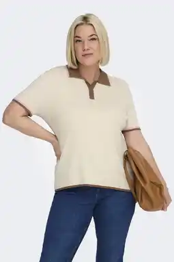 Wehkamp ONLY CARMAKOMA polo ecru gebreid aanbieding