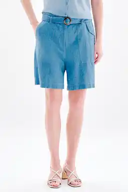 Wehkamp Caroll straight regularwaist bermuda short met linnen blauw aanbieding