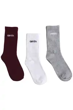 Wehkamp Aim'n sokken - wit/grijs/donkerrood (set van 3) aanbieding