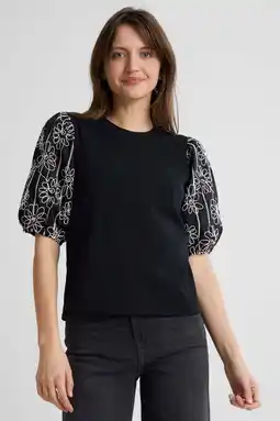 Wehkamp Anytime jersey top met pofmouwen zwart aanbieding