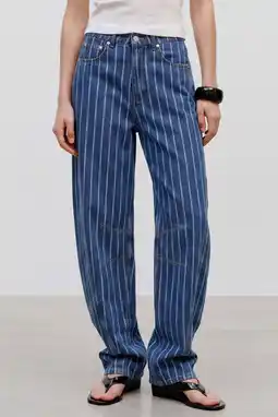 Wehkamp TOPSHOP low waist barrel gestreepte jeans - donkerblauw aanbieding