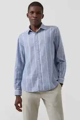Wehkamp s.Oliver regular gestreept casual overhemd met linnen blauw aanbieding