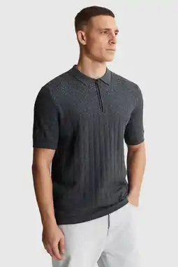 Wehkamp Cast Iron regular polo fijn gebreid grijsblauw aanbieding