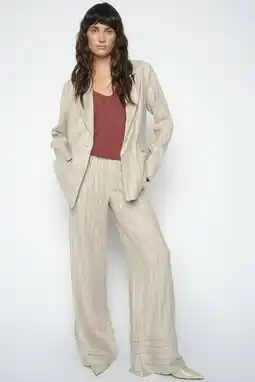Wehkamp Mos Mosh wide leg regularwaist gestreepte broek met linnen beige aanbieding