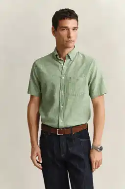 Wehkamp GANT regular casual overhemd met linnen groen aanbieding