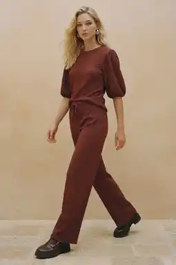 Wehkamp VERO MODA wide leg highwaist casual broek roodbruin aanbieding