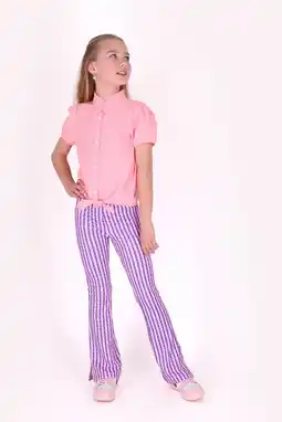 Wehkamp B.Nosy slim regularwaist gestreepte flared broek roze aanbieding