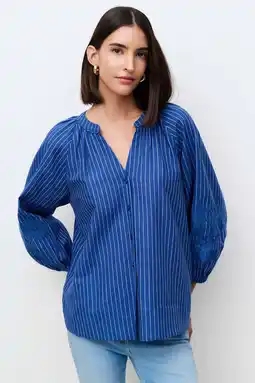 Wehkamp Caroll blouse met linnen met krijtstreep blauw aanbieding
