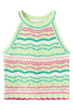 Wehkamp Mango Kids gestreepte haltertop lichtgroen aanbieding