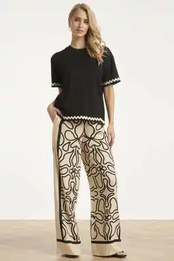 Wehkamp Smashed Lemon wide leg gebloemde broek met linnen - ecru aanbieding
