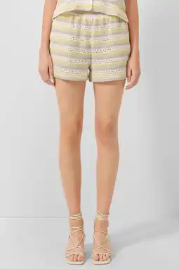 Wehkamp QS straight leg korte gestreepte broek - lichtgeel aanbieding