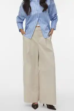 Wehkamp VERO MODA high waist wide leg casual broek - beige aanbieding