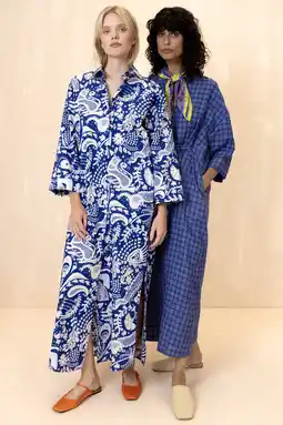 Wehkamp Oilily maxi jurk met bloemenprint blauw met linnen aanbieding