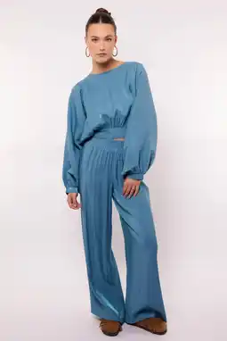Wehkamp FLURESK wide leg highwaist casual broek blauw aanbieding