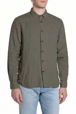 Wehkamp REPLAY linnen regular casual overhemd groen aanbieding
