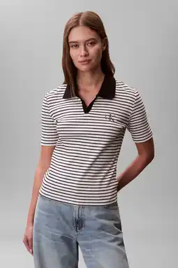 Wehkamp CALVIN KLEIN JEANS gestreepte polo zwart aanbieding