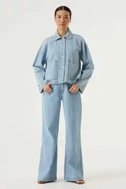 Wehkamp Garcia gestreepte wide leg jeans light blue denim aanbieding