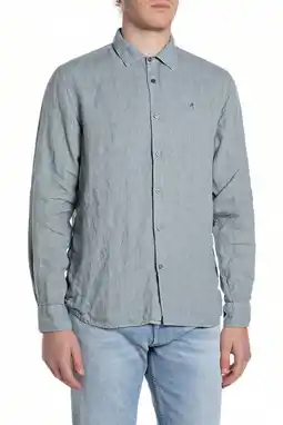 Wehkamp REPLAY linnen regular casual overhemd grijsblauw aanbieding