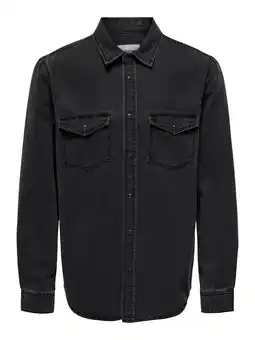 Wehkamp ONLY & SONS denim casual overhemd dark grey denim aanbieding