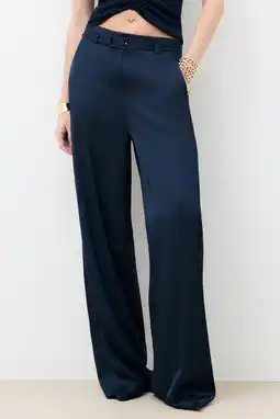 Wehkamp Caroll satijnen wide leg regularwaist pantalon marineblauw aanbieding