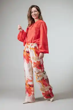 Wehkamp LabeL DOT regularwaist gebloemde casual broek oranje aanbieding